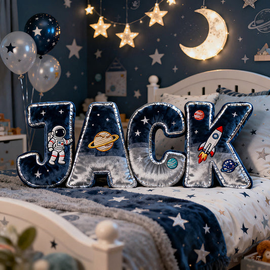 🚀 Space Astronaut Name Pillow – Personalized Galaxy Bedroom Decor for Boys