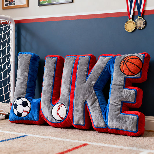🏀 Sports Name Pillow – Custom Basketball, Soccer & Baseball Letter Cushion
