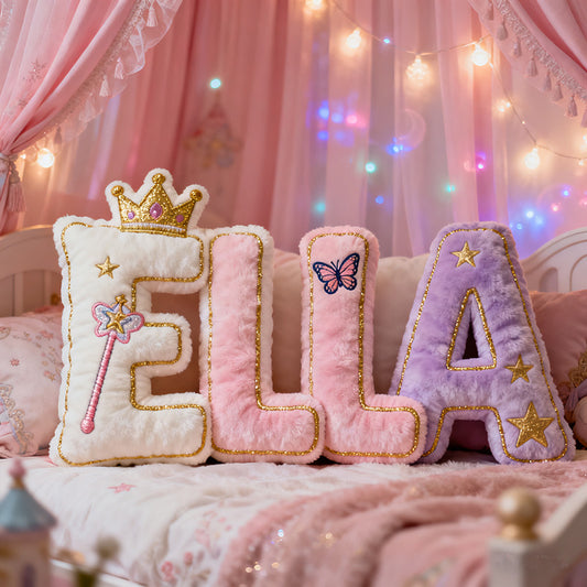 👑 Princess Name Pillow – Custom Fairy Tale Castle Cushion for Girls Room