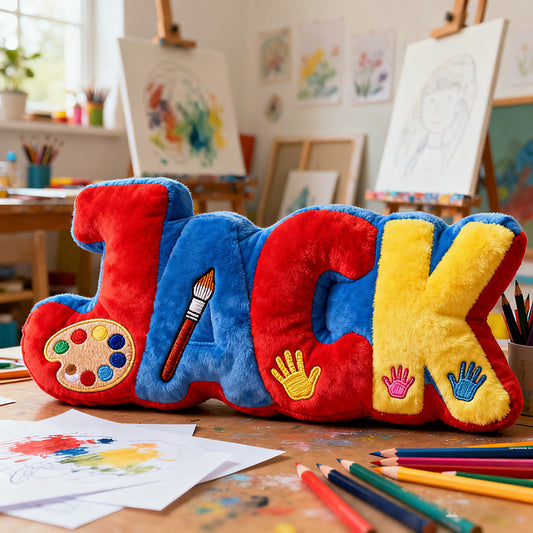 🎨 Art Themed Name Pillow – Personalized Creative Kids Room Decoration Gift