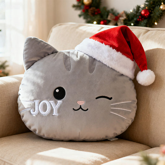 Personalized christmas cat big head shaped pillow