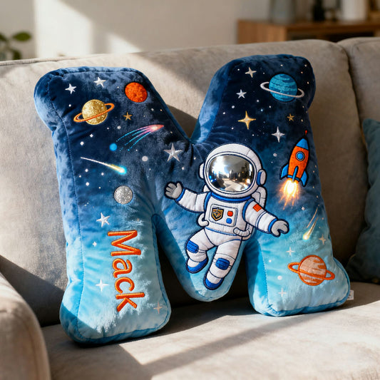 Personalized astronaut-themed initial name pillow