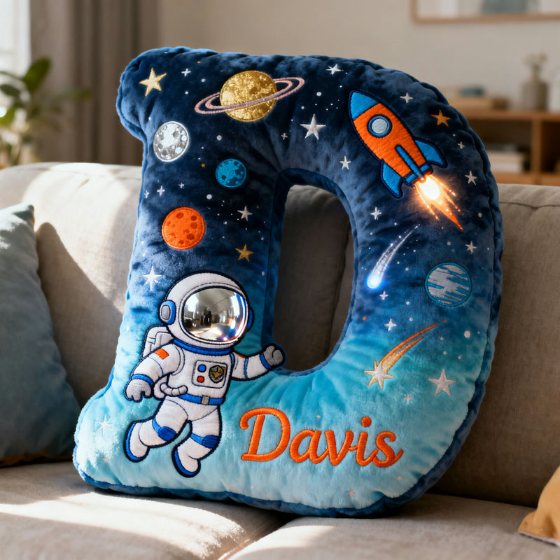 Personalized astronaut-themed initial name pillow
