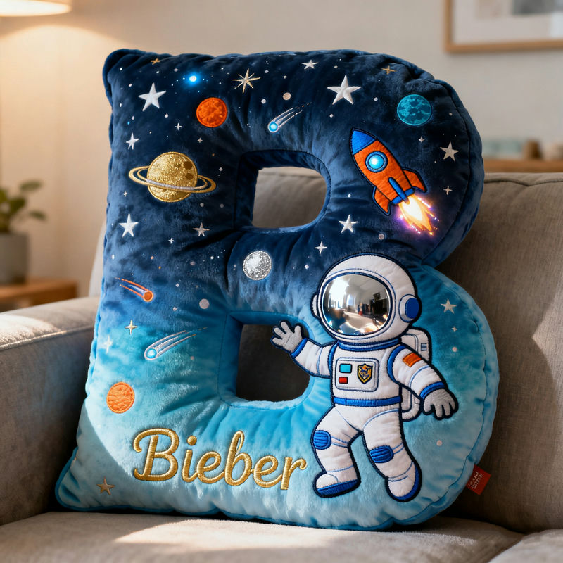 Personalized astronaut-themed initial name pillow