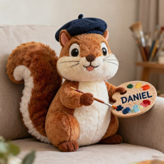 Personalized Painter Squirrel Plush Pillow