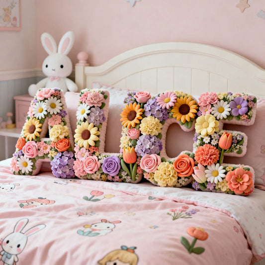 Personalized floral theme name pillow