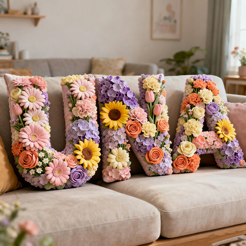 Personalized floral theme name pillow