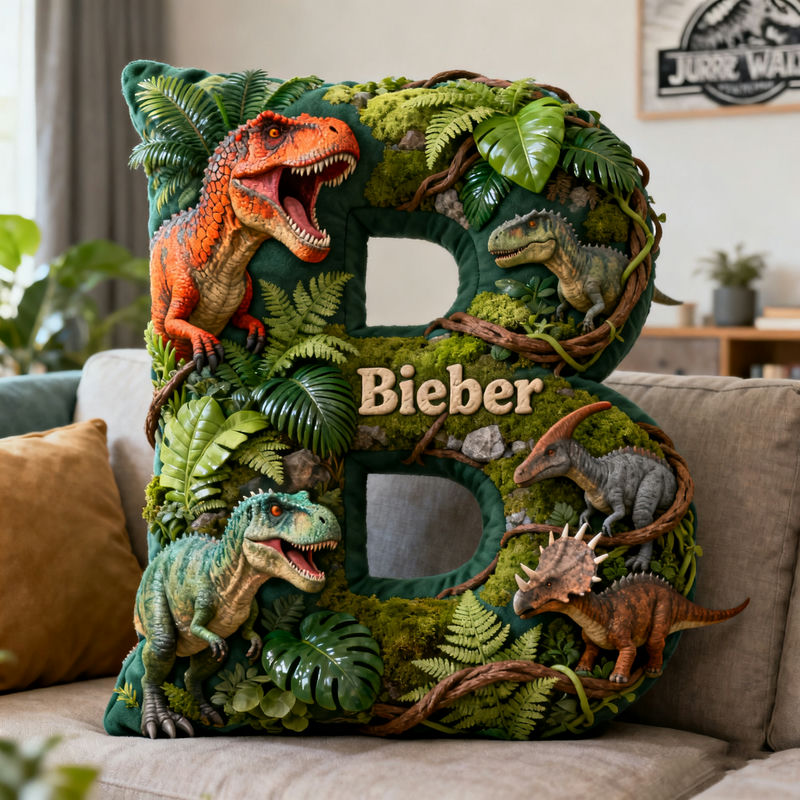 Personalized dinosaur theme initial name pillow