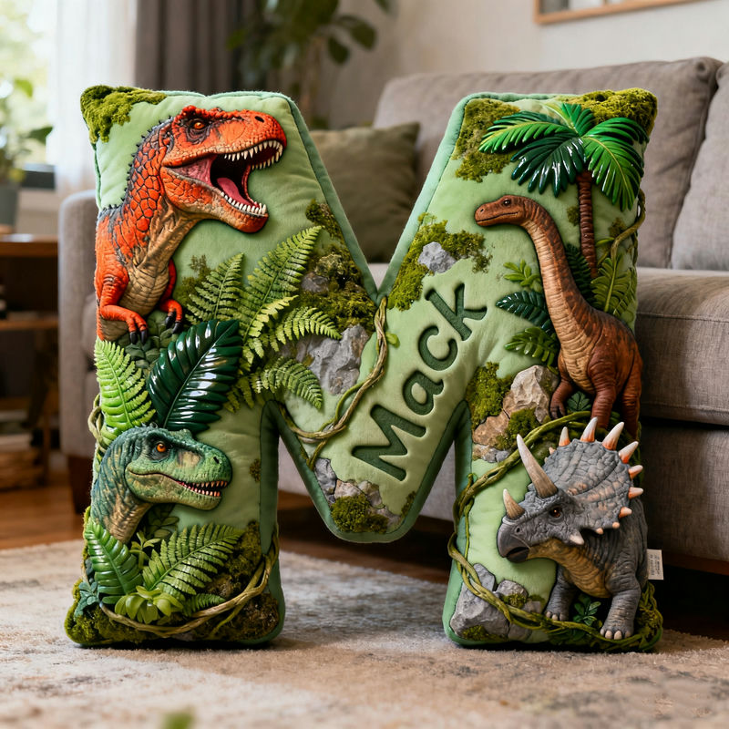 Personalized dinosaur theme initial name pillow