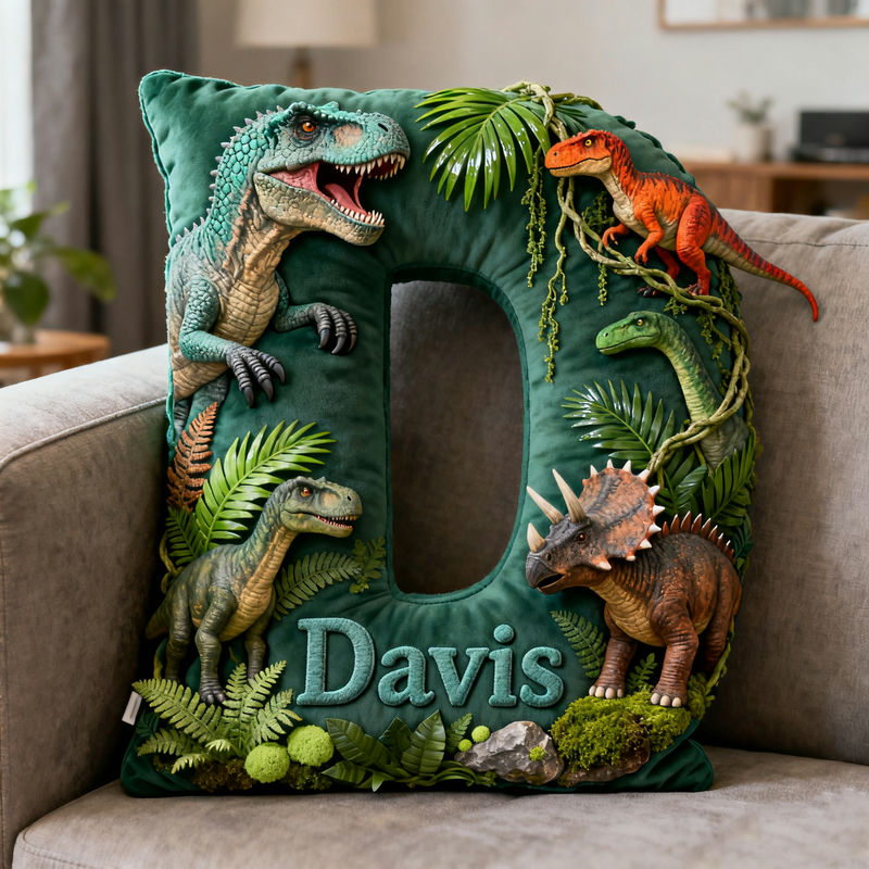 Personalized dinosaur theme initial name pillow