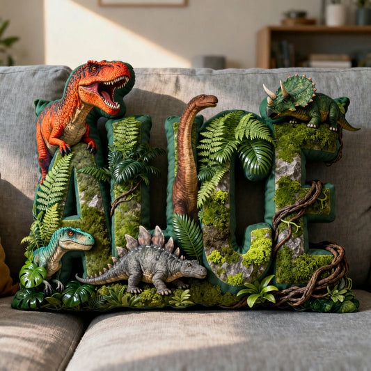 Personalized dinosaur theme name pillow