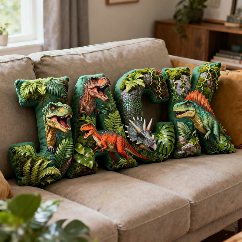 Personalized dinosaur theme name pillow