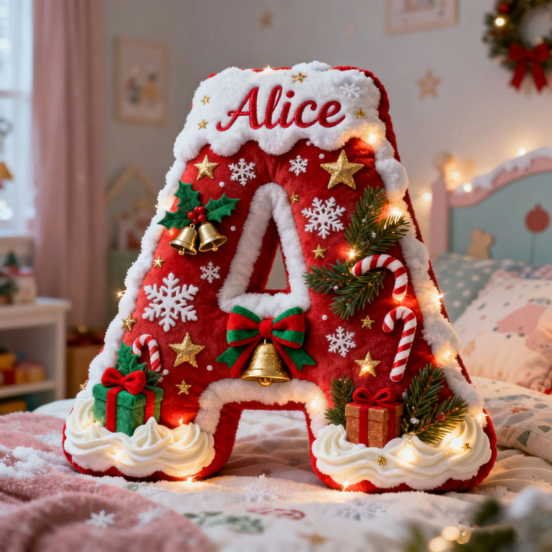 Personalized Christmas themed initial name pillow