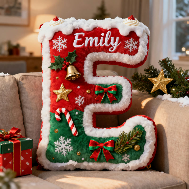 Personalized Christmas themed initial name pillow