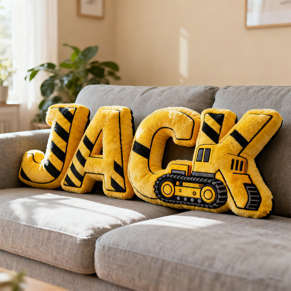 Personalized construction truck name pillow