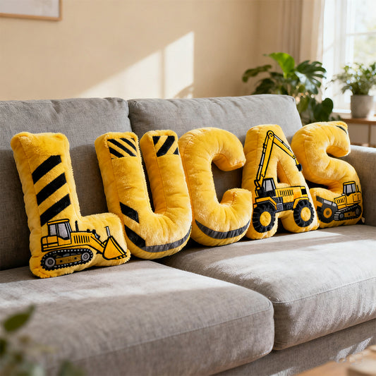 Personalized construction truck name pillow