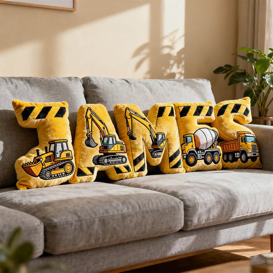 Personalized construction vehicle name pillow