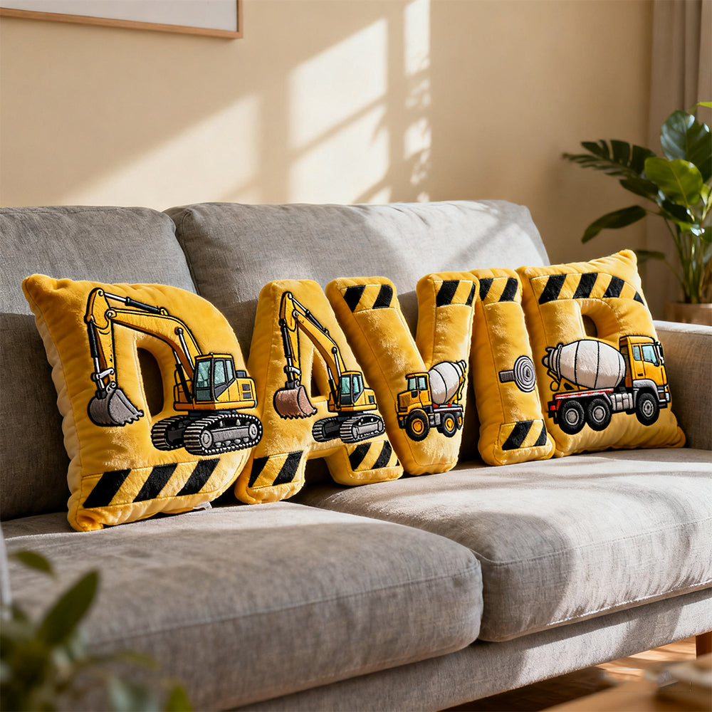 Personalized construction vehicle name pillow