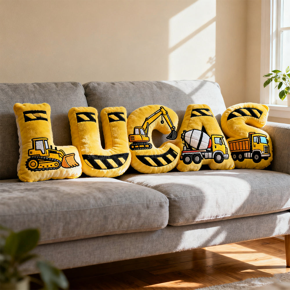 Personalized construction vehicle name pillow