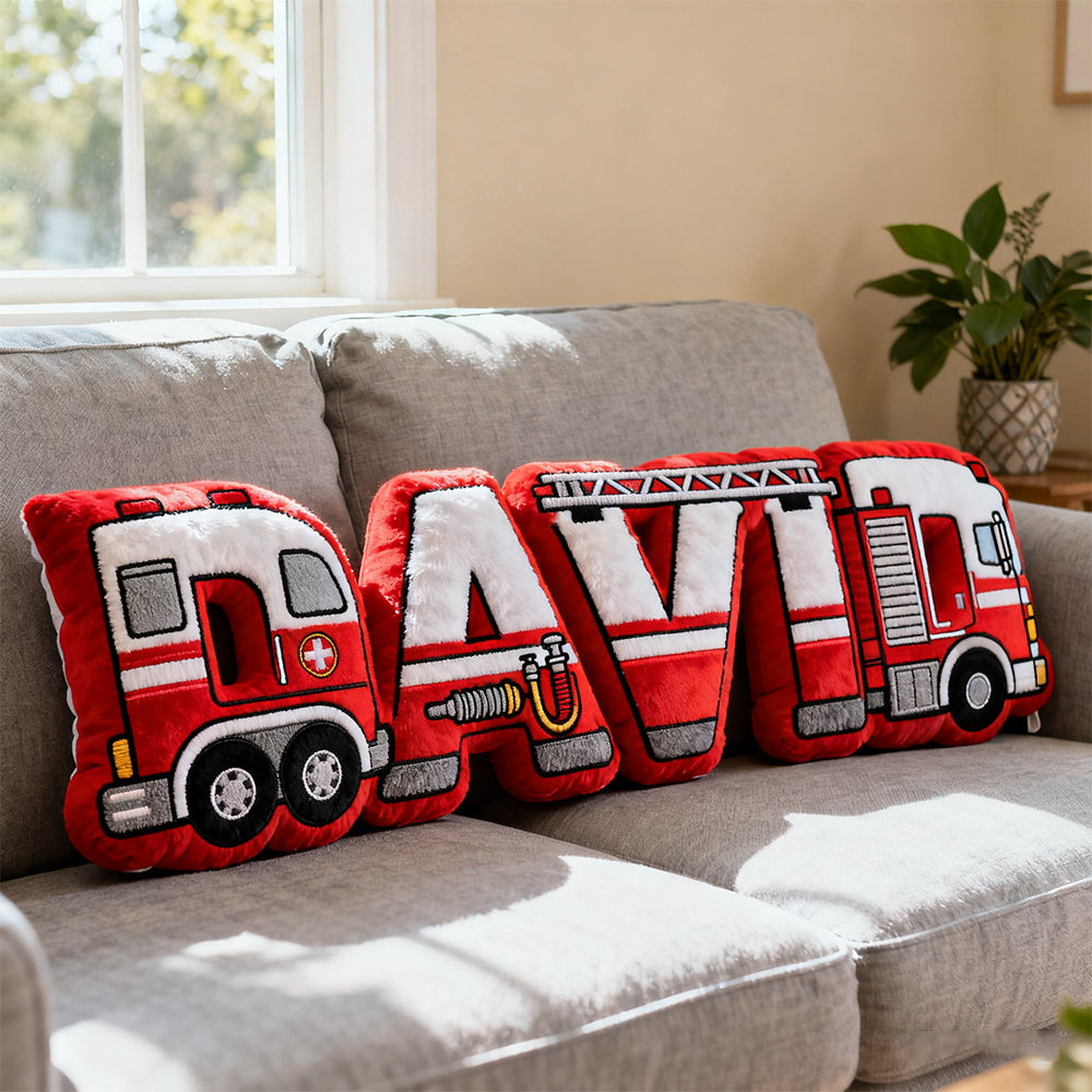 Personalized fire truck name pillow
