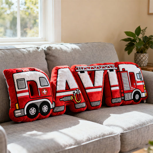 Personalized fire truck name pillow