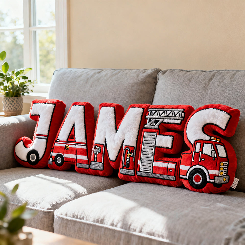 Personalized fire truck name pillow