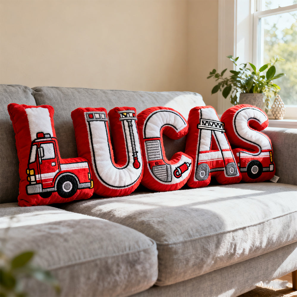 Personalized fire truck name pillow