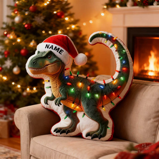 Personalized Christmas dinosaur light-shaped pillow