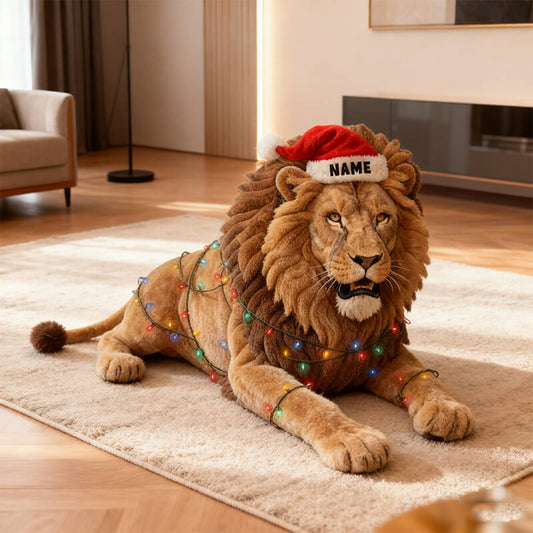 Personalized Christmas lion pillow with colorful lights