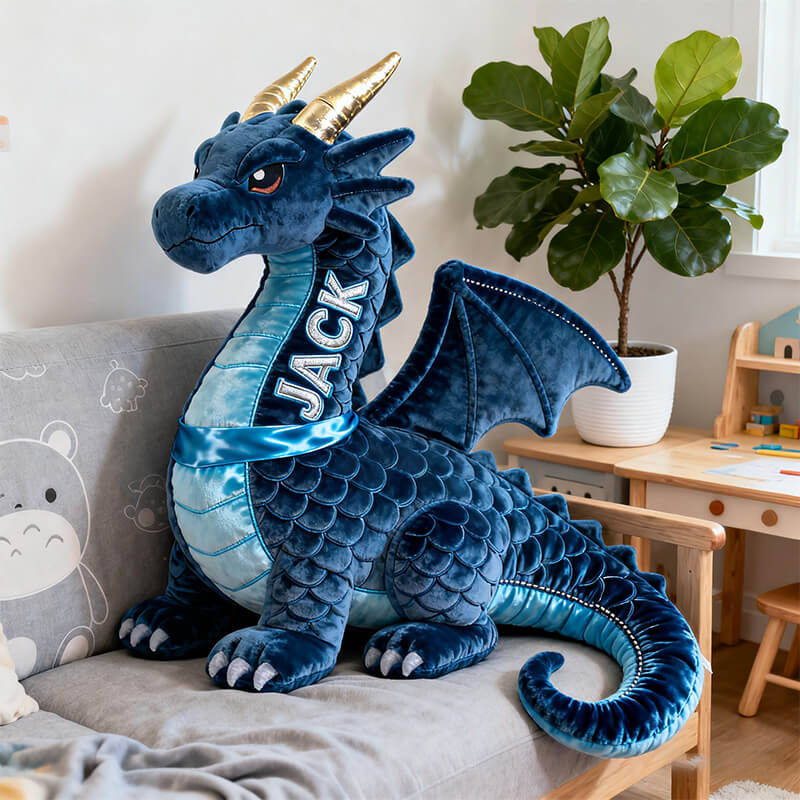 Personalized blue dragon shaped pillow