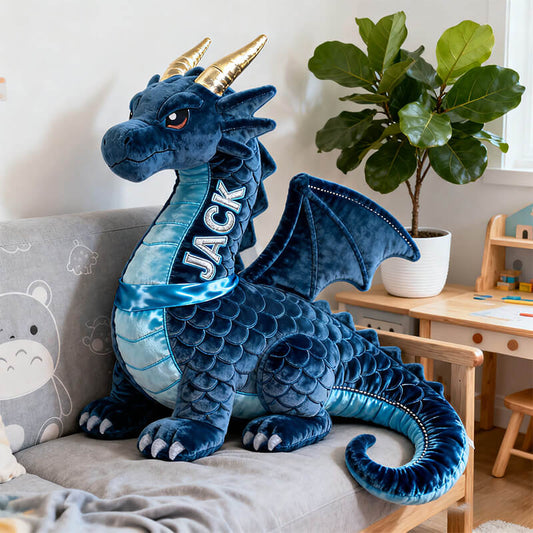 Personalized blue dragon shaped pillow