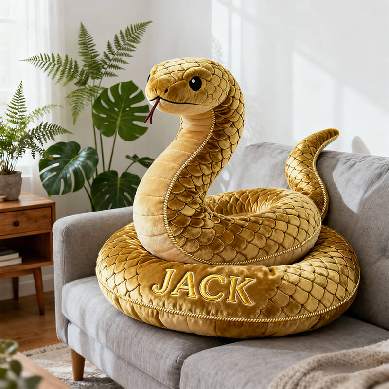 Personalized golden snake shaped pillow