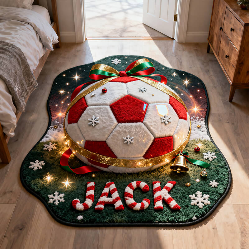 Personalized christmas football themed rug