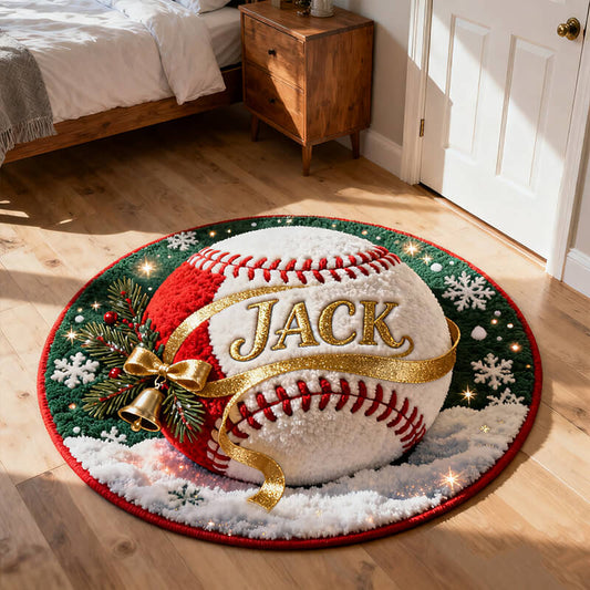 Personalized christmas baseball themed rug