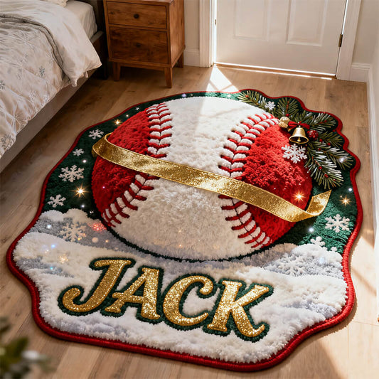 Personalized christmas baseball themed rug