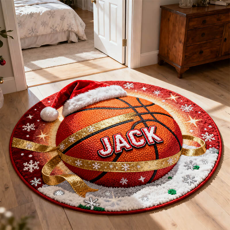 Personalized christmas basketball themed rug