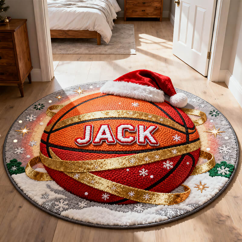 Personalized christmas basketball themed rug