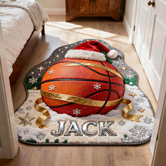 Personalized christmas basketball themed rug