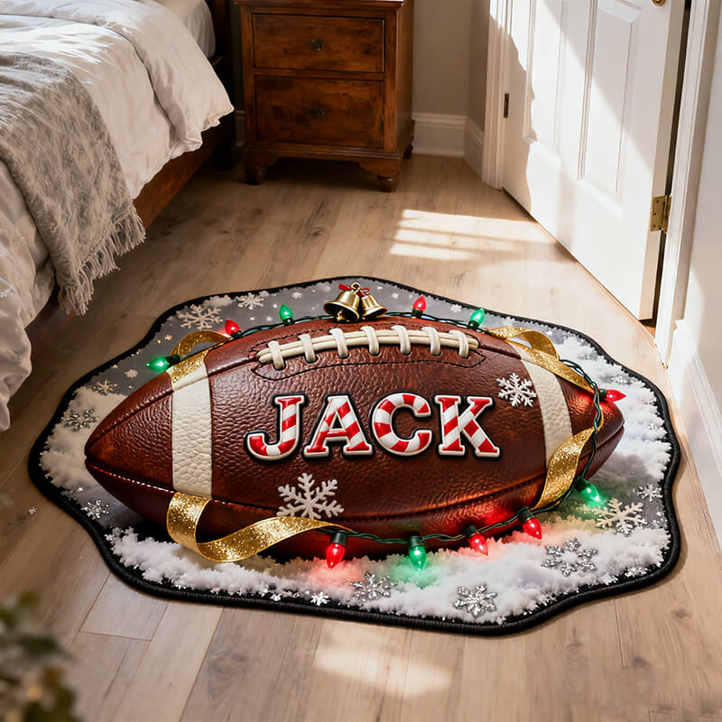 Personalized christmas football themed rug