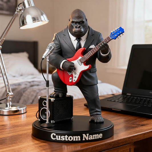 🦍 Custom Gorilla Guitarist Figurine – Personalized Rock Star Office Desk Decor Gift