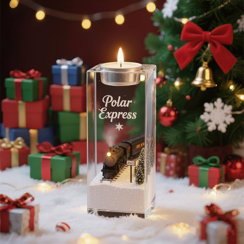 🚂 Polar Express Candle – Christmas Train Acrylic Scene Light