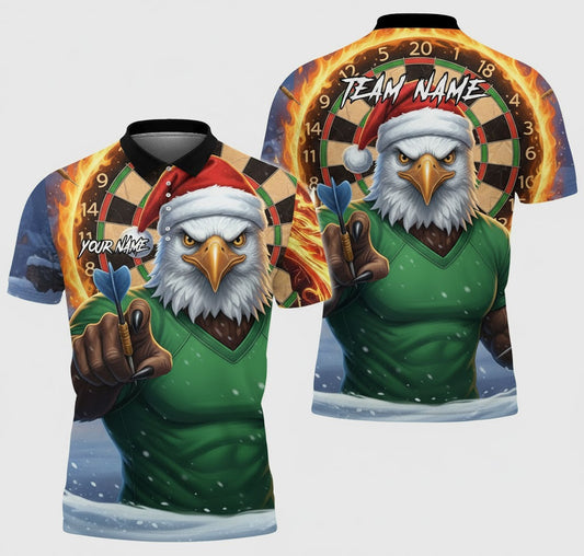 Santa Eagle Thrower Darts Polo — Flaming Ring Board — Custom Name & Team