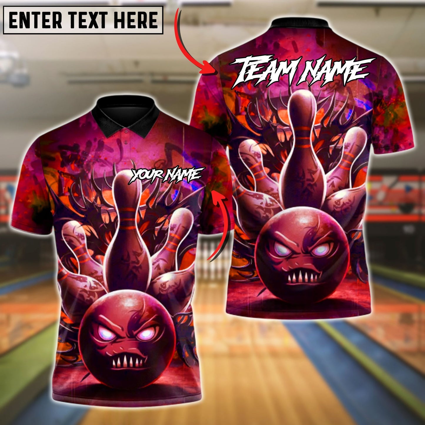 Bowling And Pins Demon Ball Customized Name, Team Name 3D Shirt (4 Colors)