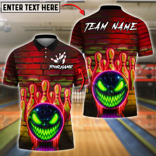 Bowling And Pins Neon Graffiti Evil Ball Customized Name, Team Name 3D Shirt (4 Colors)