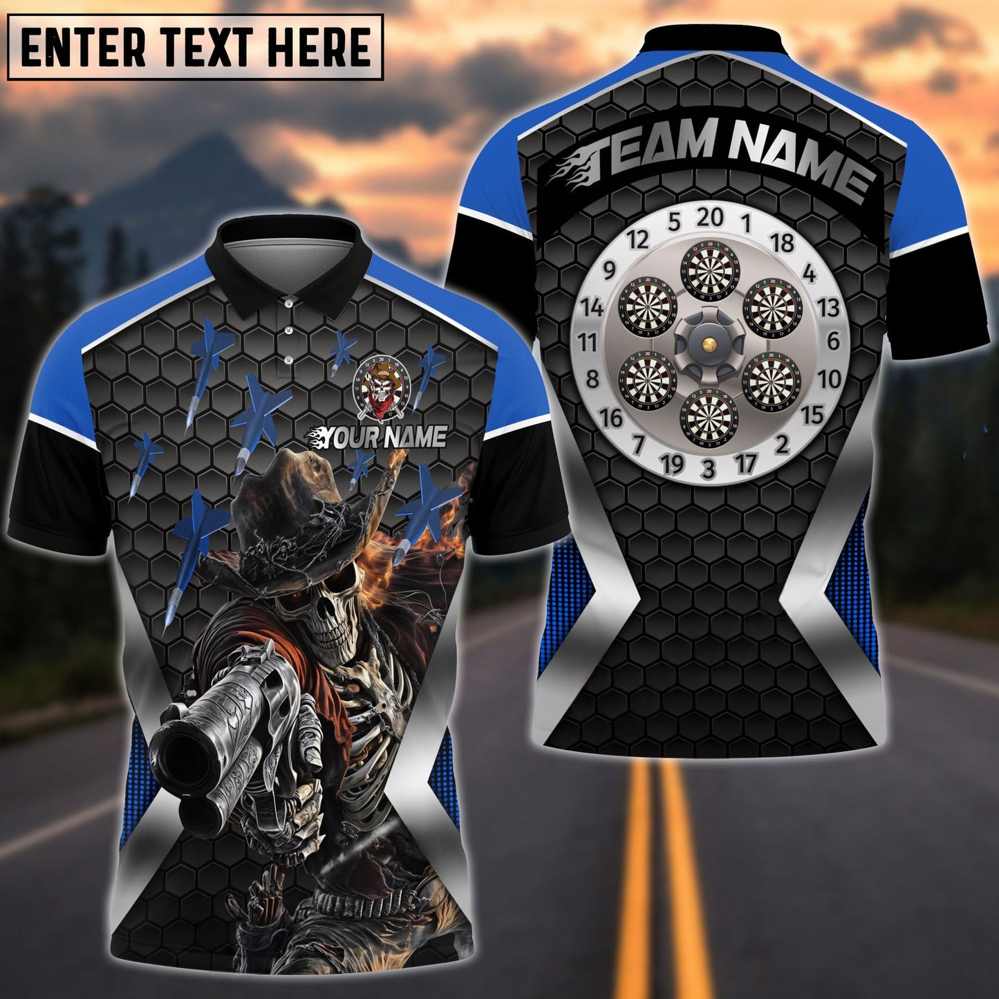 Darts Skull Cowboy Personalized Name, Team Name Shirt (4 Colors)