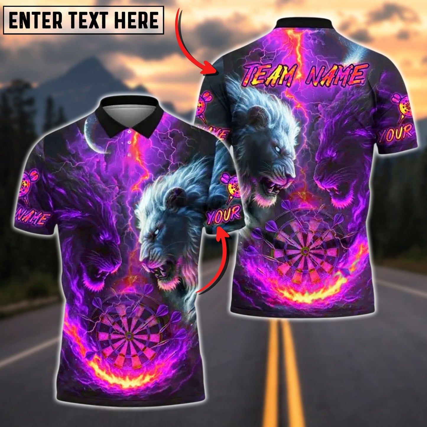 Darts Lion Fire vs Ice Design Personalized Name, Team Name Unisex Shirt (4 Colors)