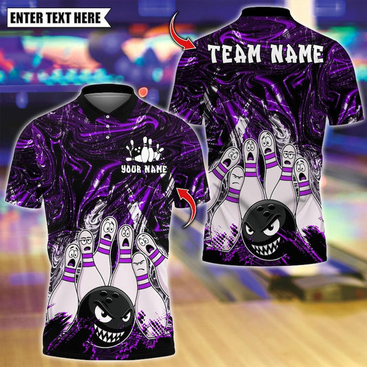 Custom Bowling Polo Shirt, Bowling Angry Ball vs Screaming Pins Design, Personalized Bowling Polo for Men,Personalized Name Team 3D Shirt