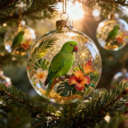 Jungle Parrot Floral Glass Tree Bauble