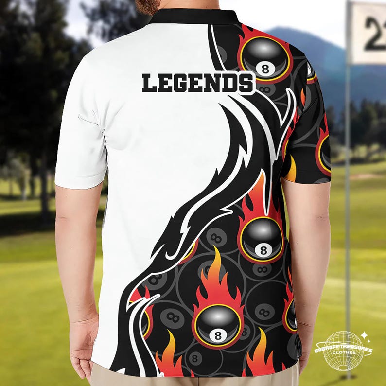 Personalized Billiard 8 Ball Polo Shirt: Flaming Design, Cotton Blend