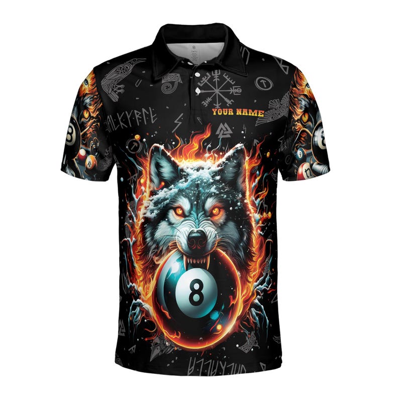 Custom Name Team Billiards Viking Wolf Pattern Men's Polo Shirt S-5XL